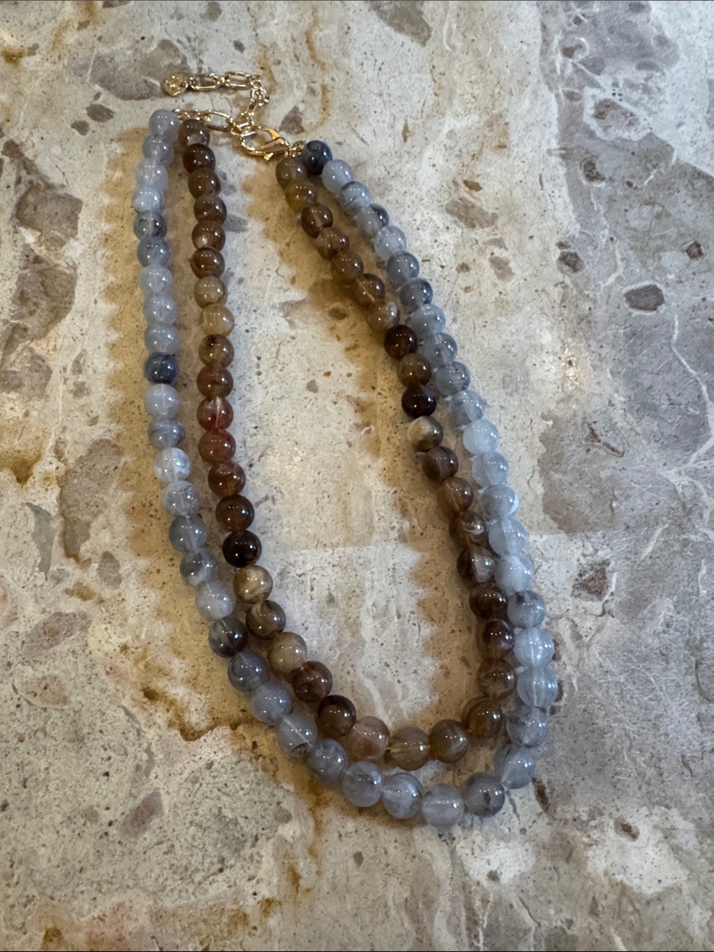 Natural Agate Beaded Necklace in Brown and Gray - Women Jewelry